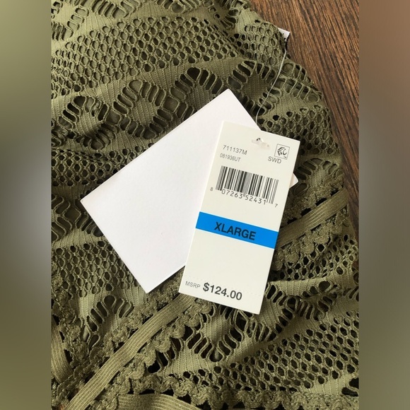 BECCA Women’s XL Olive Green Crochet Halter One-Piece Open-Stitch Swimsuit - NWT - Picture 7 of 15